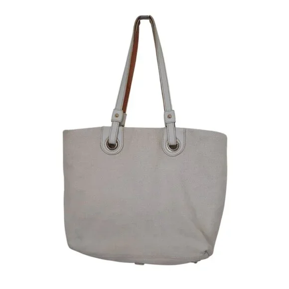 DOONEY & BOURKE Women's Cream Canvas Shopper Tote Bag Leather Handles - Picture 1 of 15